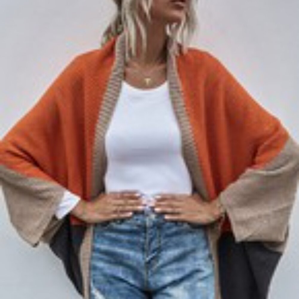 Color block batwing drapery cardigan - Picture 2 of 4